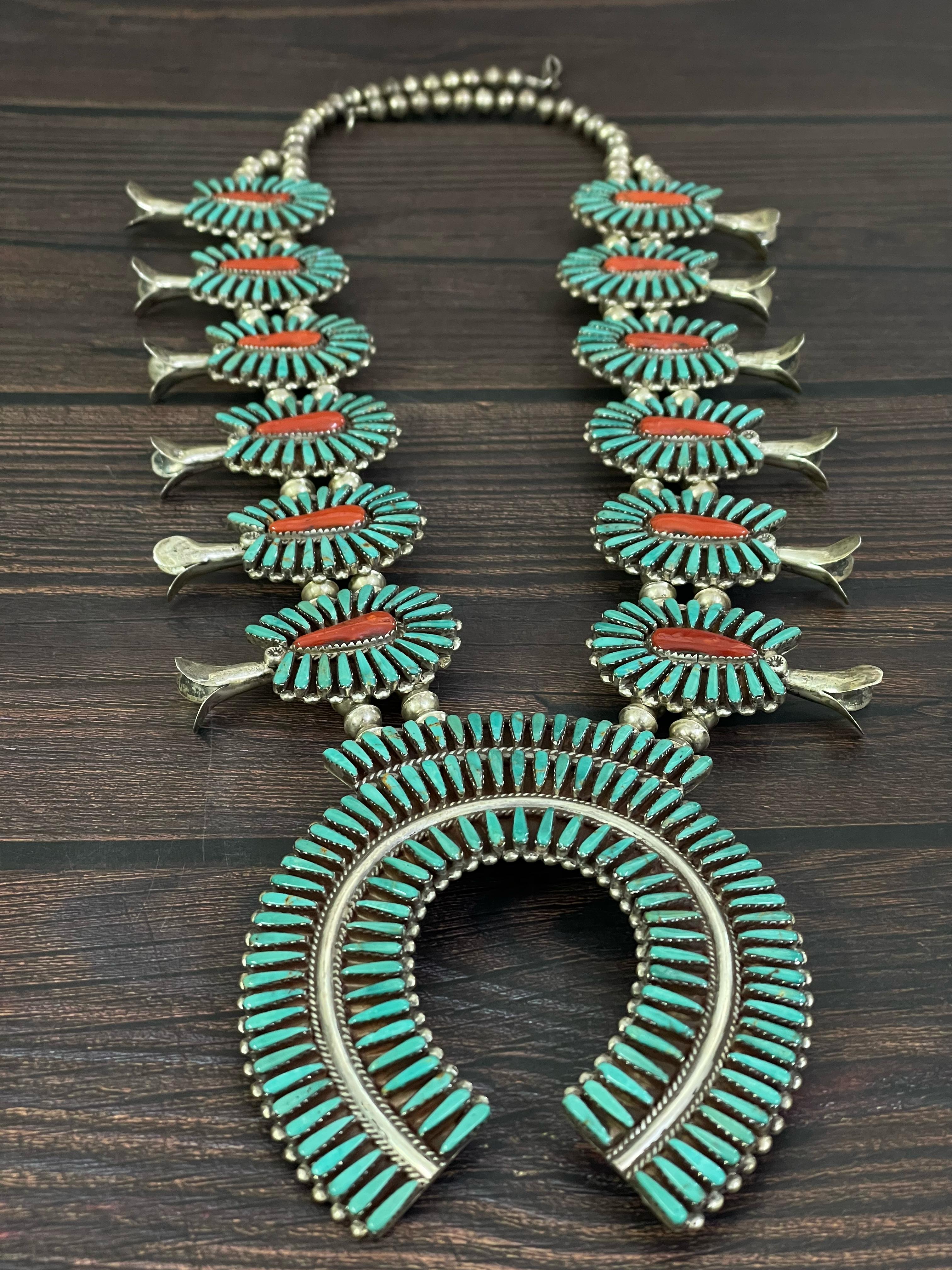 Handmade Sterling Silver Kachina Turquoise Beaded Necklace with Signed Nizhoni