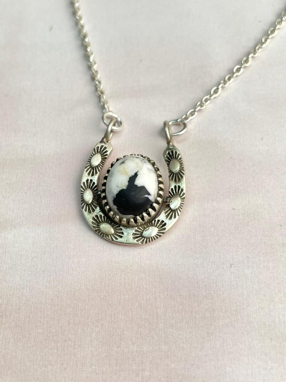 Handmade Sterling Silver White Buffalo Necklace "Signed Nizhoni"