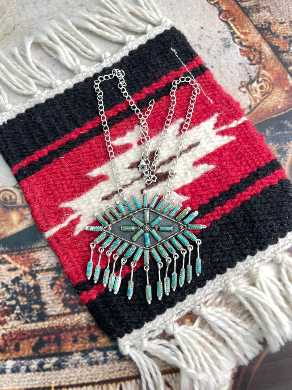 Handmade Sterling Silver Needle Collection: Kingman Turquoise Necklace "Signed Nizhoni"