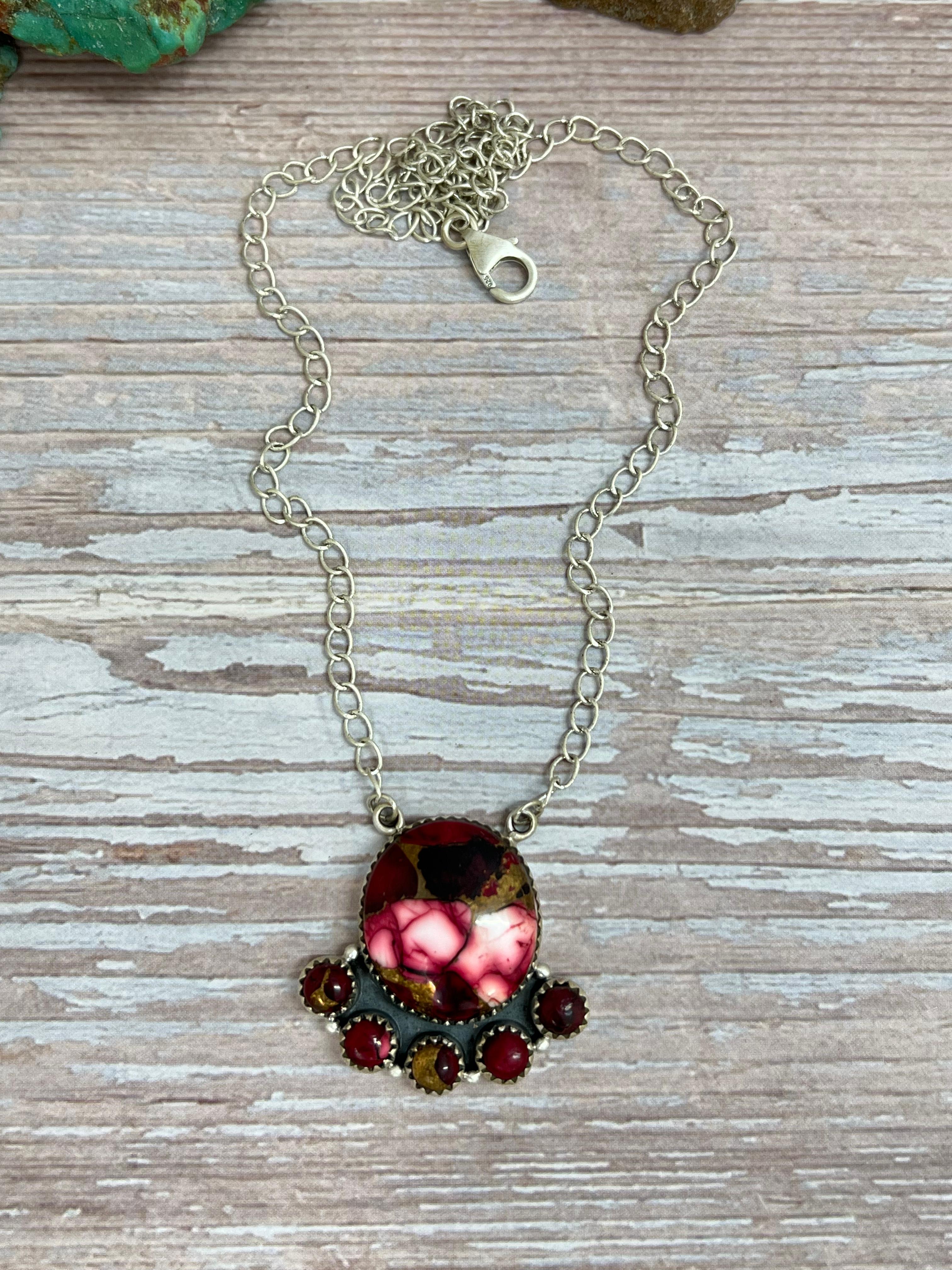 Handmade Sterling Silver Dahlia Rose Necklace with Signed Nizhoni (3)