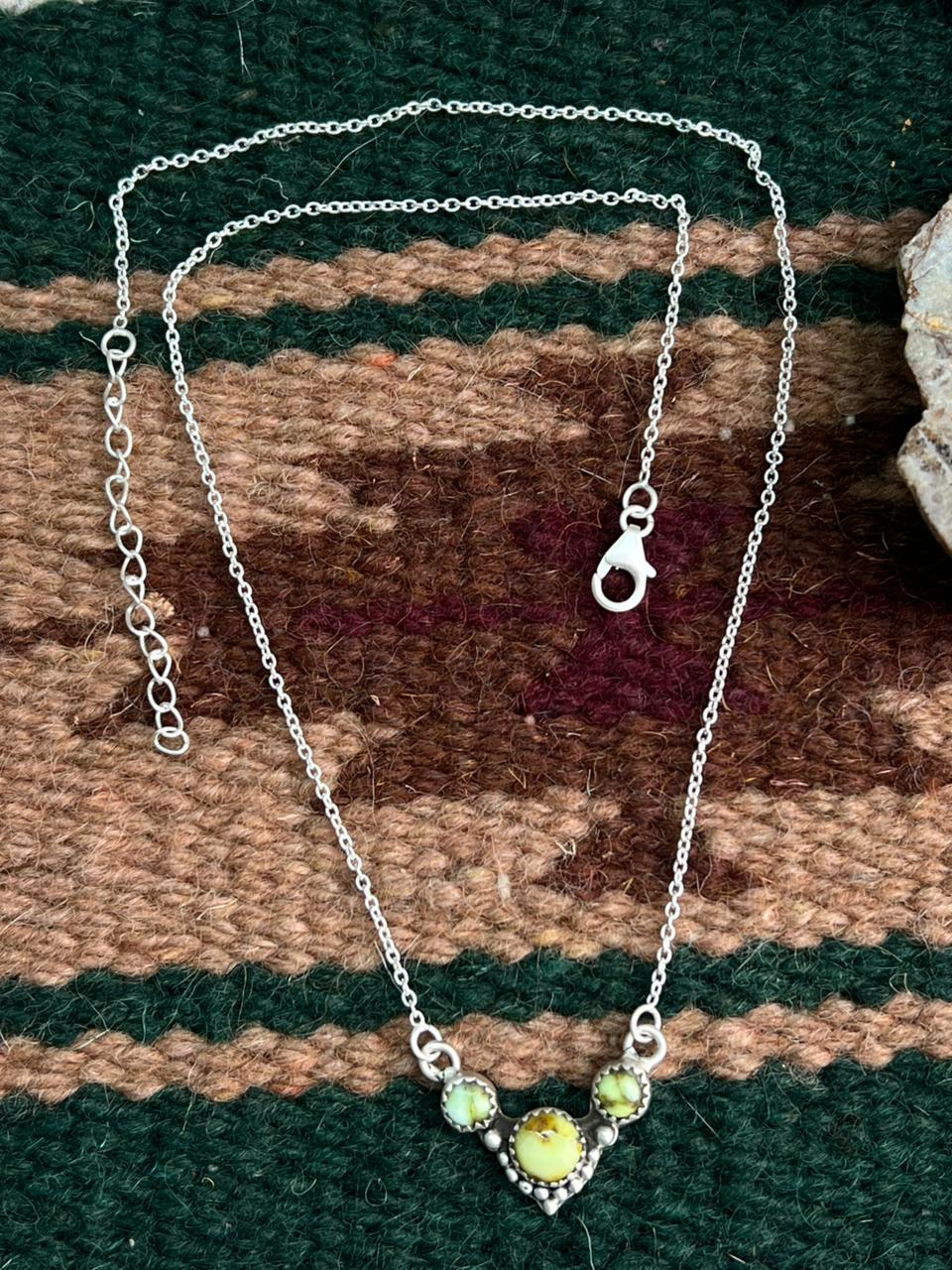 Handmade Sterling Silver Palomino Turquoise Necklace "Signed Nizhoni"