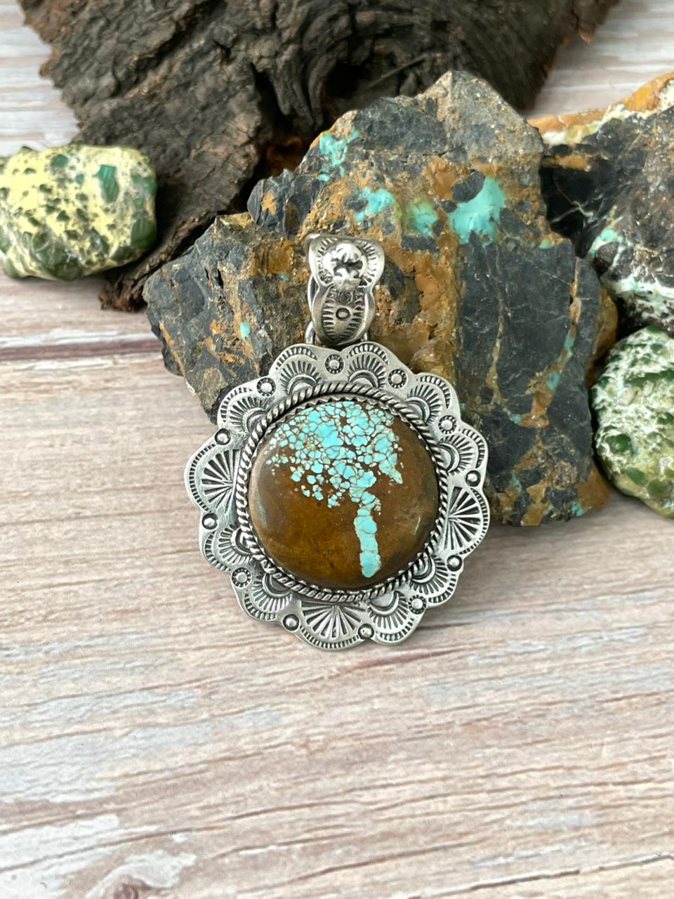 Handmade Sterling Silver Number 8 Turquoise Pendant "Signed Nizhoni"