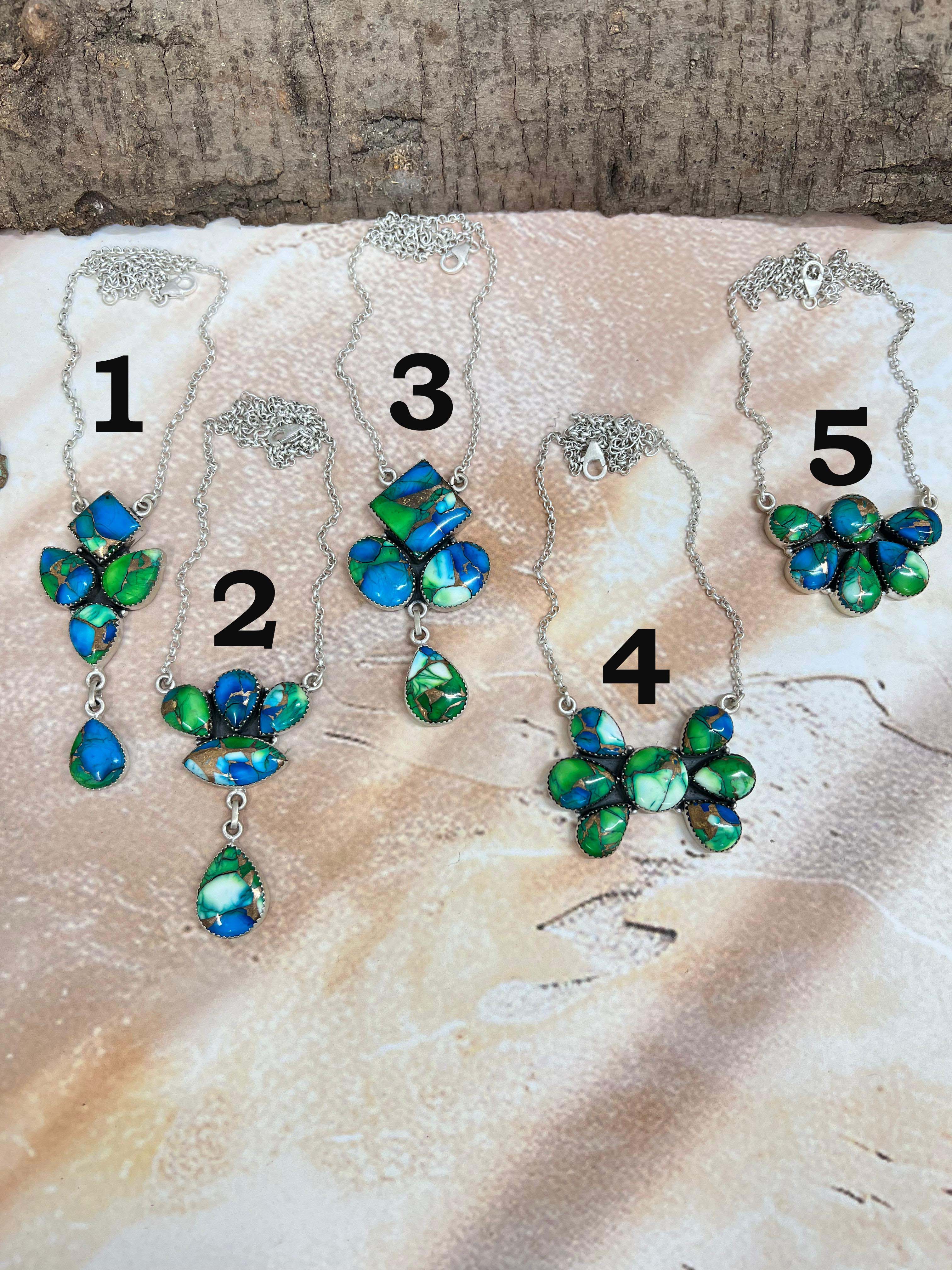 Handmade Sterling Silver Peacock Dahlia Necklace with Signed Nizhoni