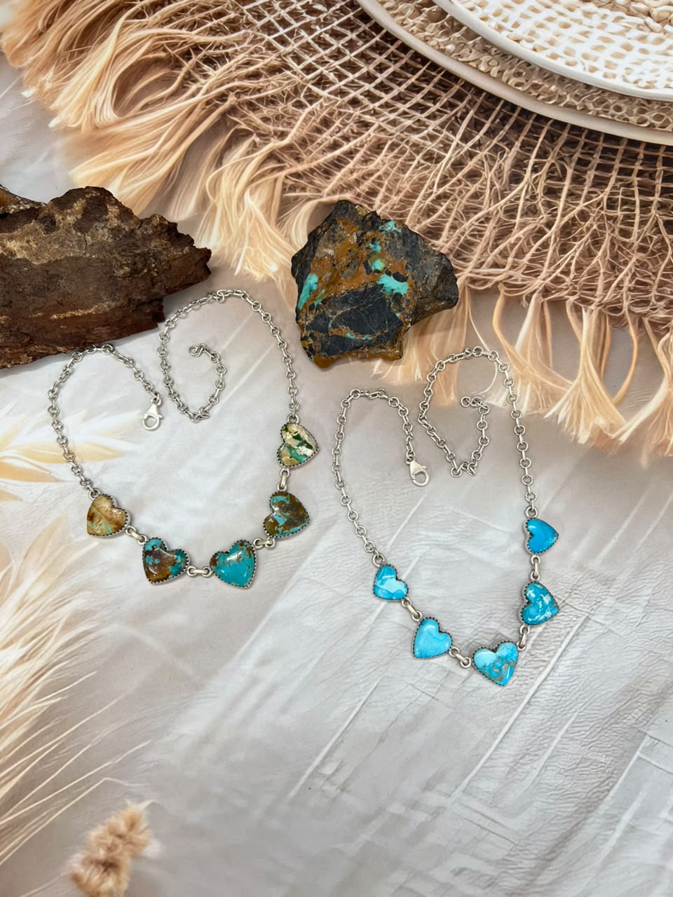 Handmade Sterling Silver Sierra Bella and Royston Turquoise Heart Necklace Signed Nizhoni
