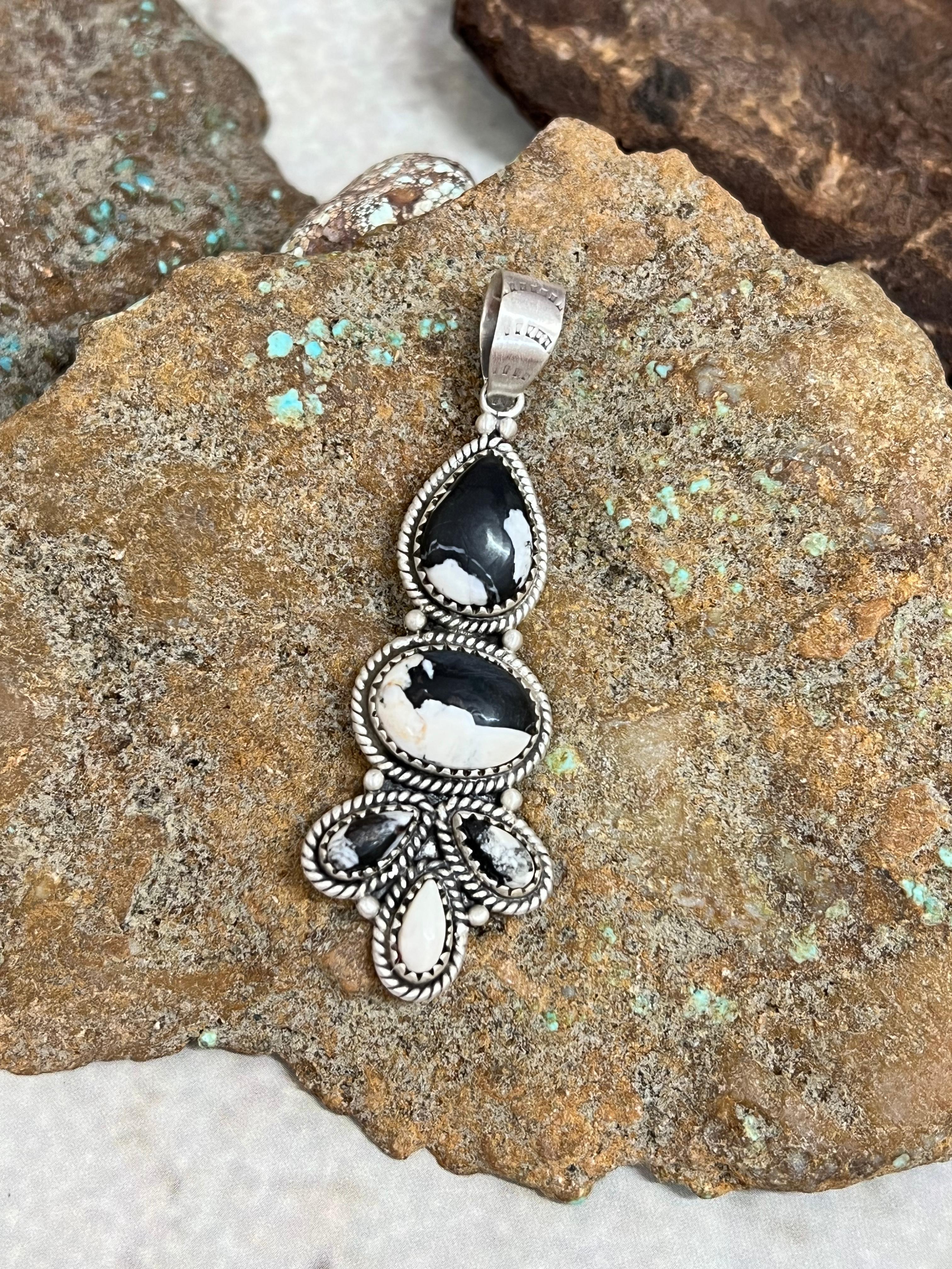 Handmade Sterling Silver White Buffalo Pendant Signed Nizhoni