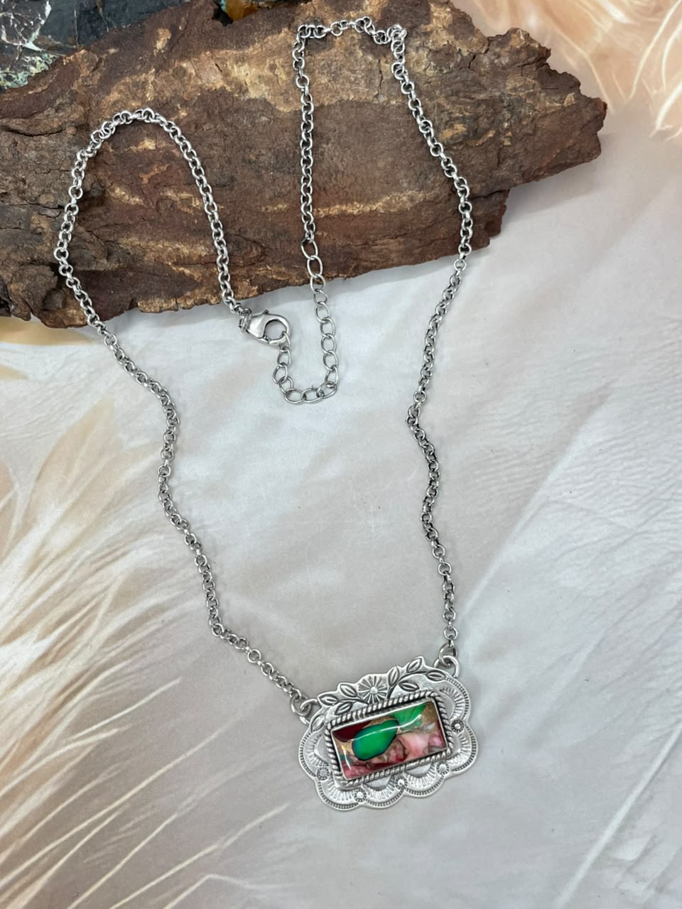 Handmade Sterling Silver Christmas Dahlia Collection: Bar Necklace Signed Nizhoni