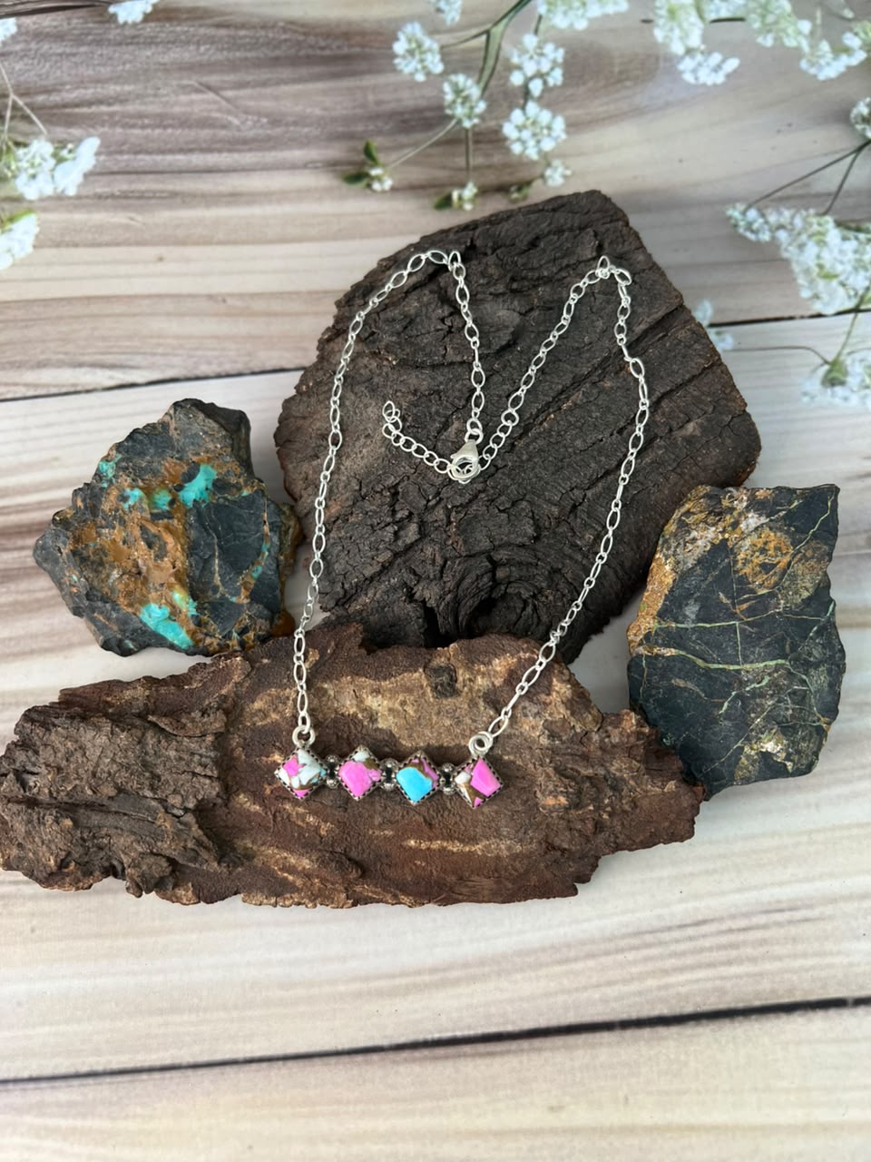 Handmade Sterling Silver Cotton Candy Necklace Signed Nizhoni