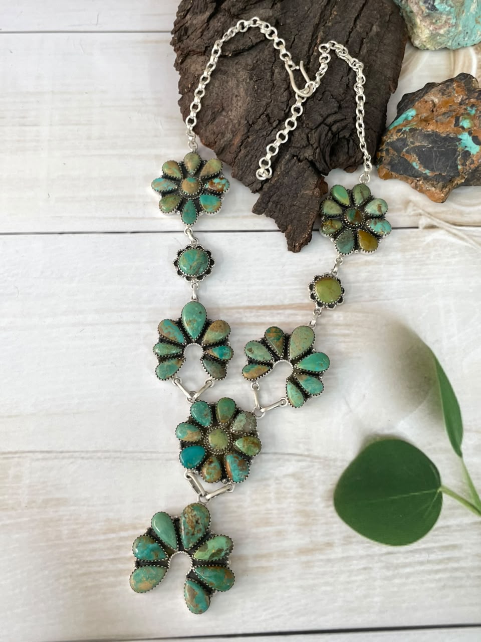 Handmade Sterling Silver Carico Lake Turquoise Naja Necklace Signed Nizhoni