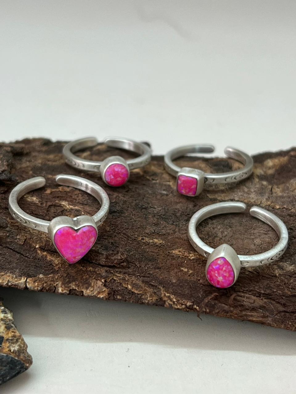 Handmade Sterling Silver Hot Pink Adjustable Ring "Signed Nizhoni"