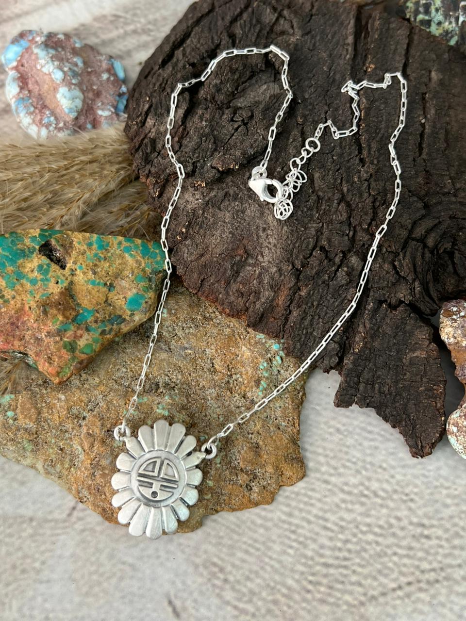 Handmade Sterling Silver Sunface Necklace "Signed Nizhoni"
