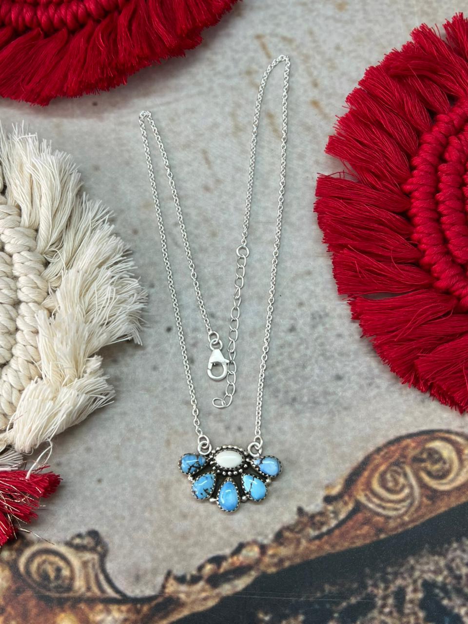 Handmade Sterling Silver Golden Hills with White Collection Crescent Necklace "Signed Nizhoni"