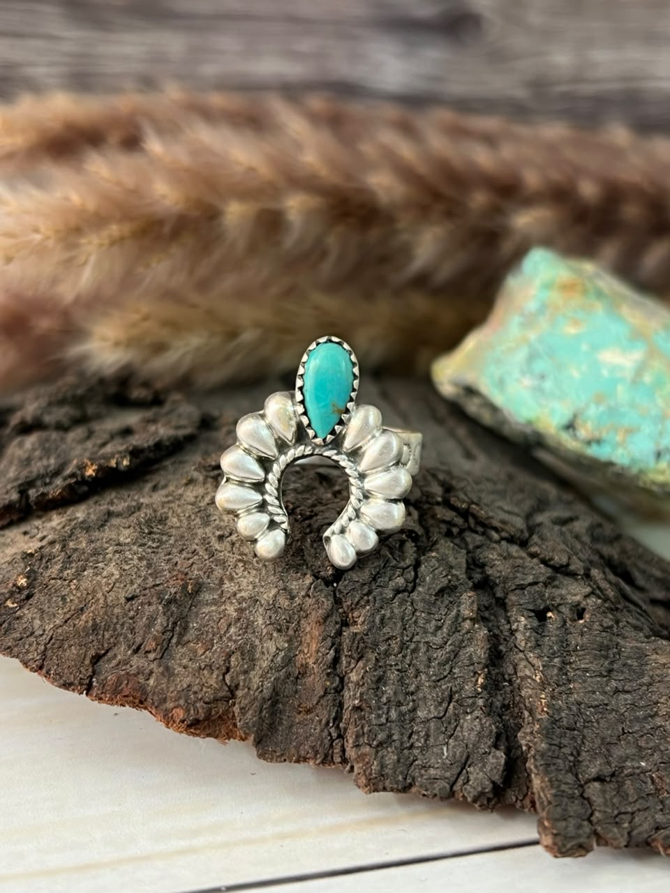 Handmade Sterling Silver Kingman Turquoise Adjustable Ring Signed Nizhoni