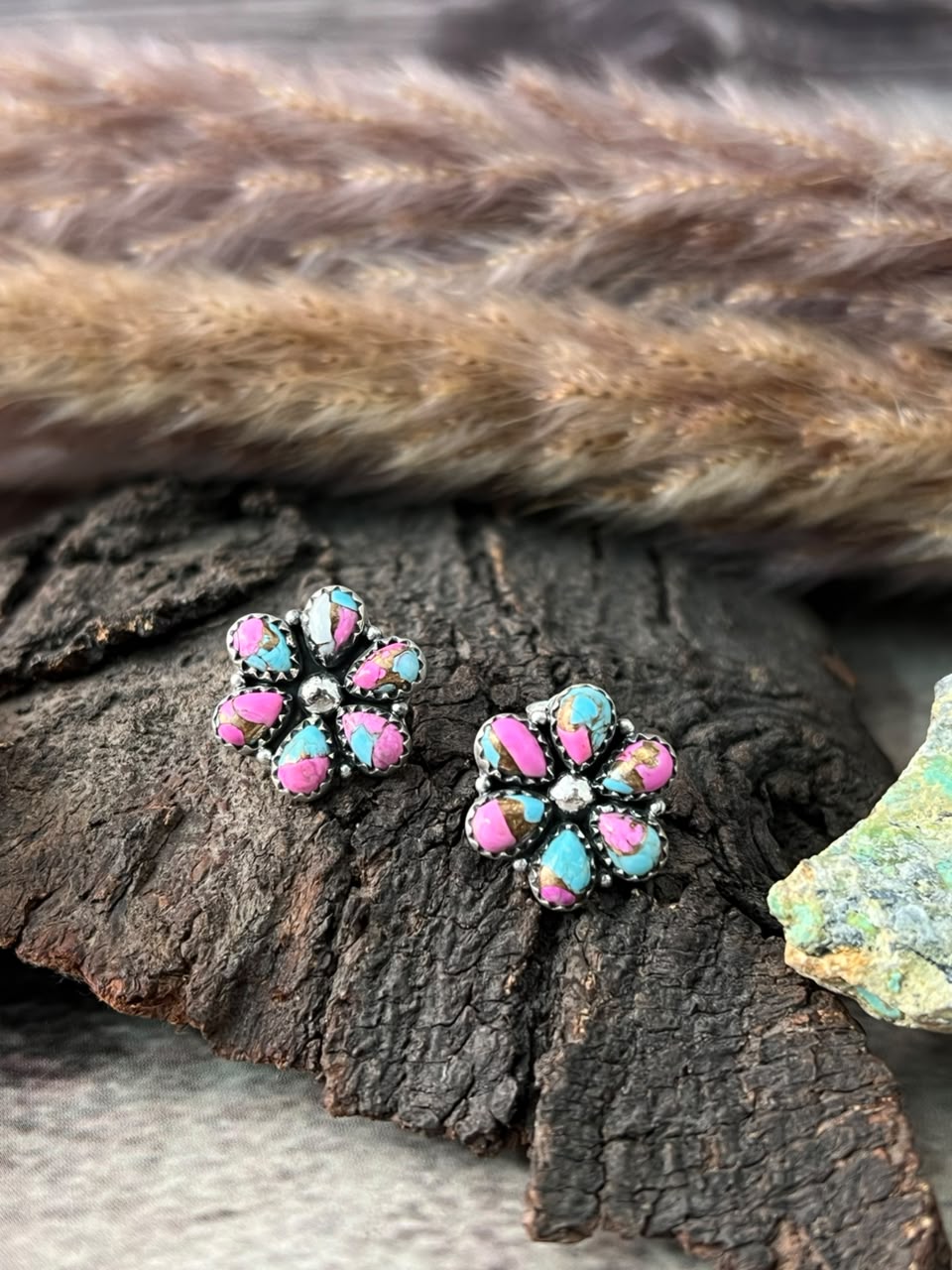 Handmade Sterling Silver Cotton Candy Post Studs Earrings Signed Nizhoni