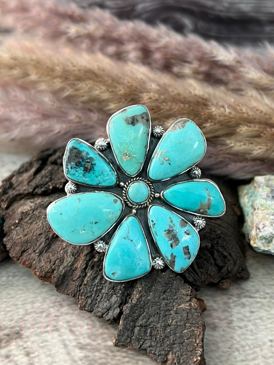 Handmade Sterling Silver Campitos Turquoise Collection: Adjustable Ring Signed Nizhoni