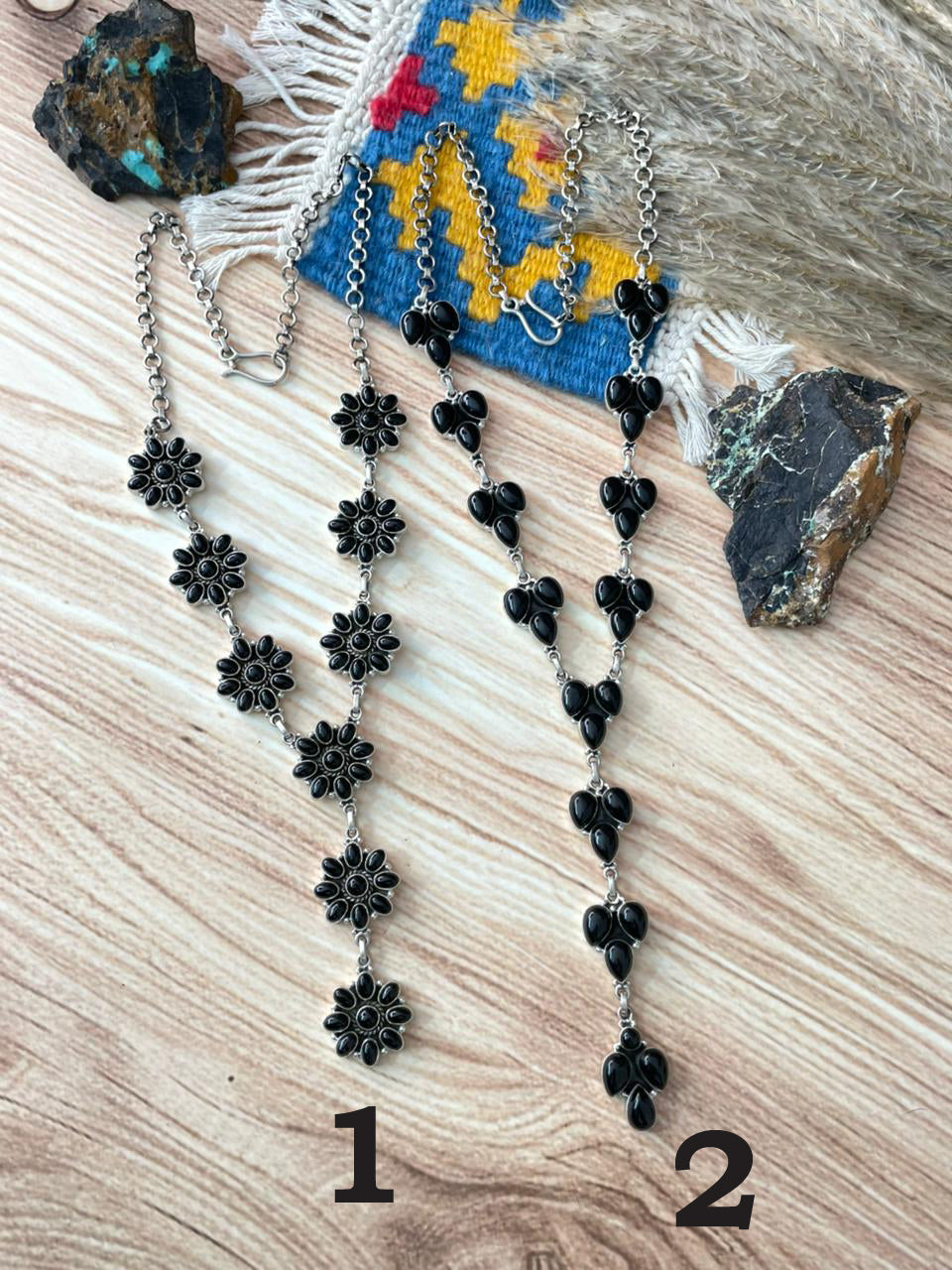 Handmade Sterling Silver Black Onyx Lariat Necklace "Signed Nizhoni"