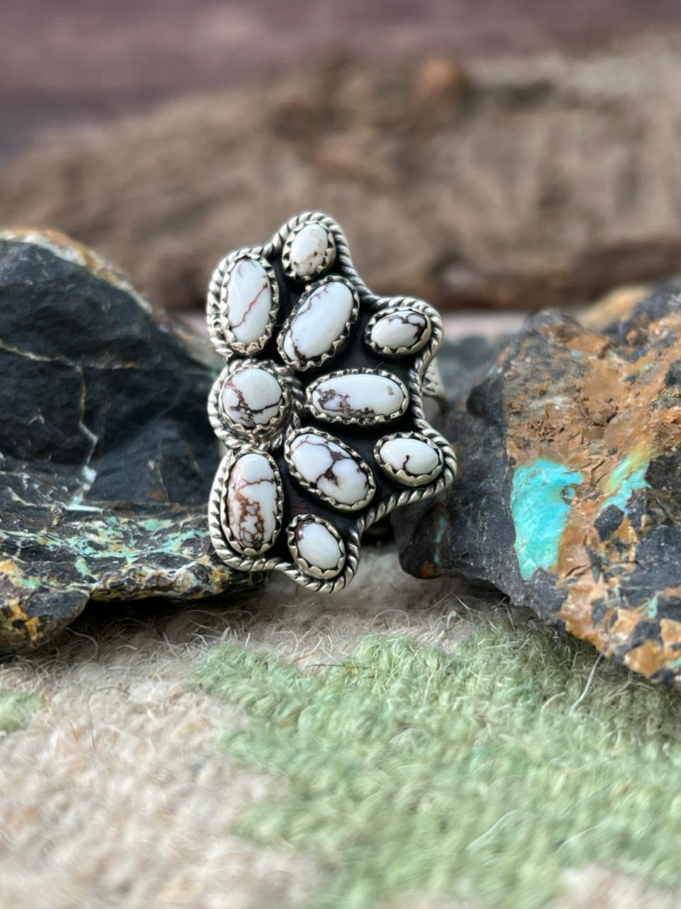 Handmade Sterling Silver Wildhorse Magnesite Adjustable Ring "Signed Nizhoni"