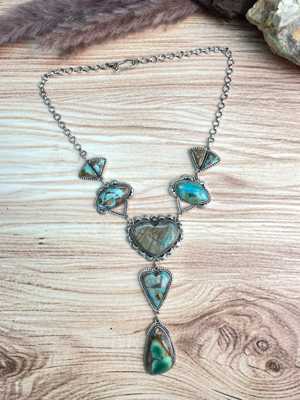 Handmade Sterling Silver Royston Turquoise Drop Necklace Signed Nizhoni