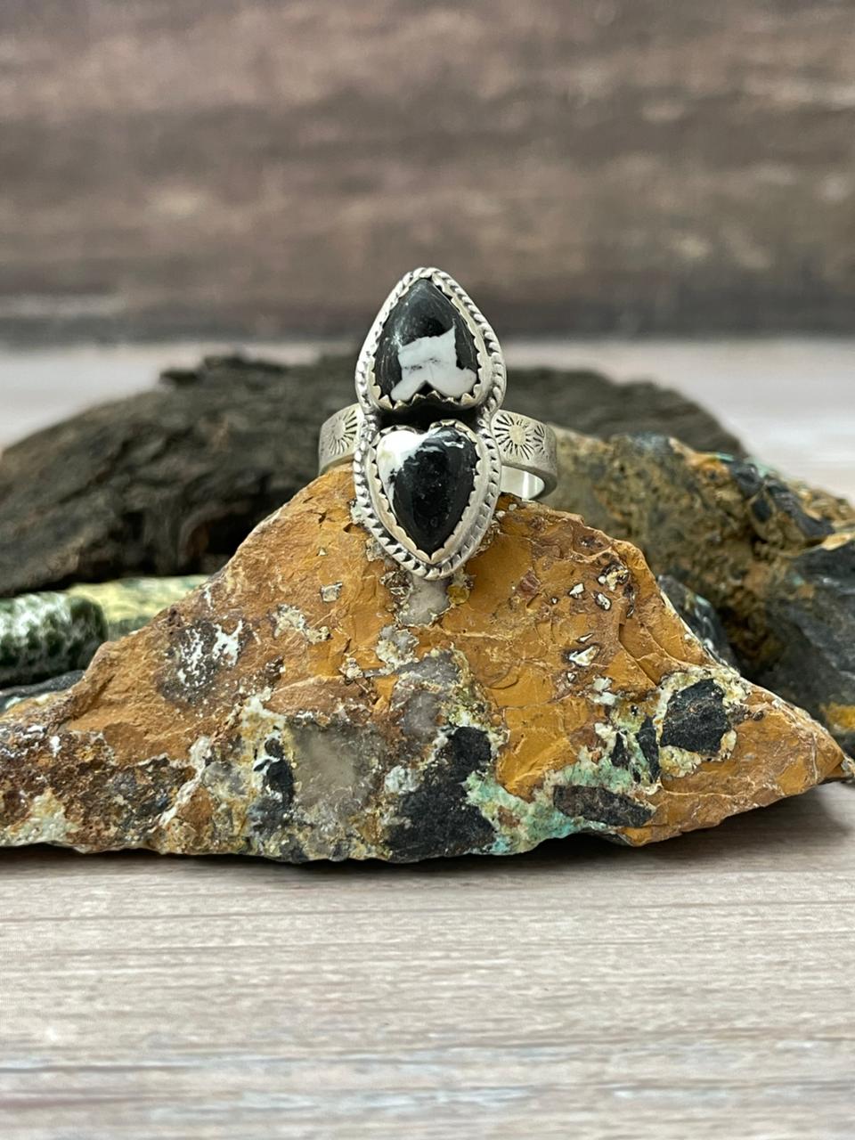 Handmade Sterling Silver White Buffalo Adjustable Ring "Signed Nizhoni"