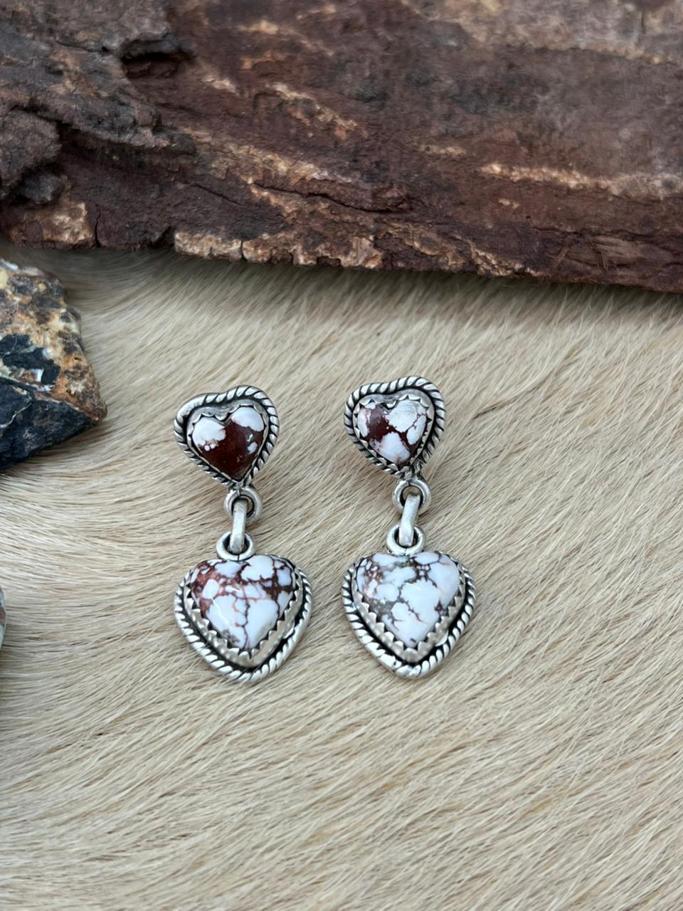 Handmade Sterling Silver Wildhorse Magnesite Dangle Earrings "Signed Nizhoni"