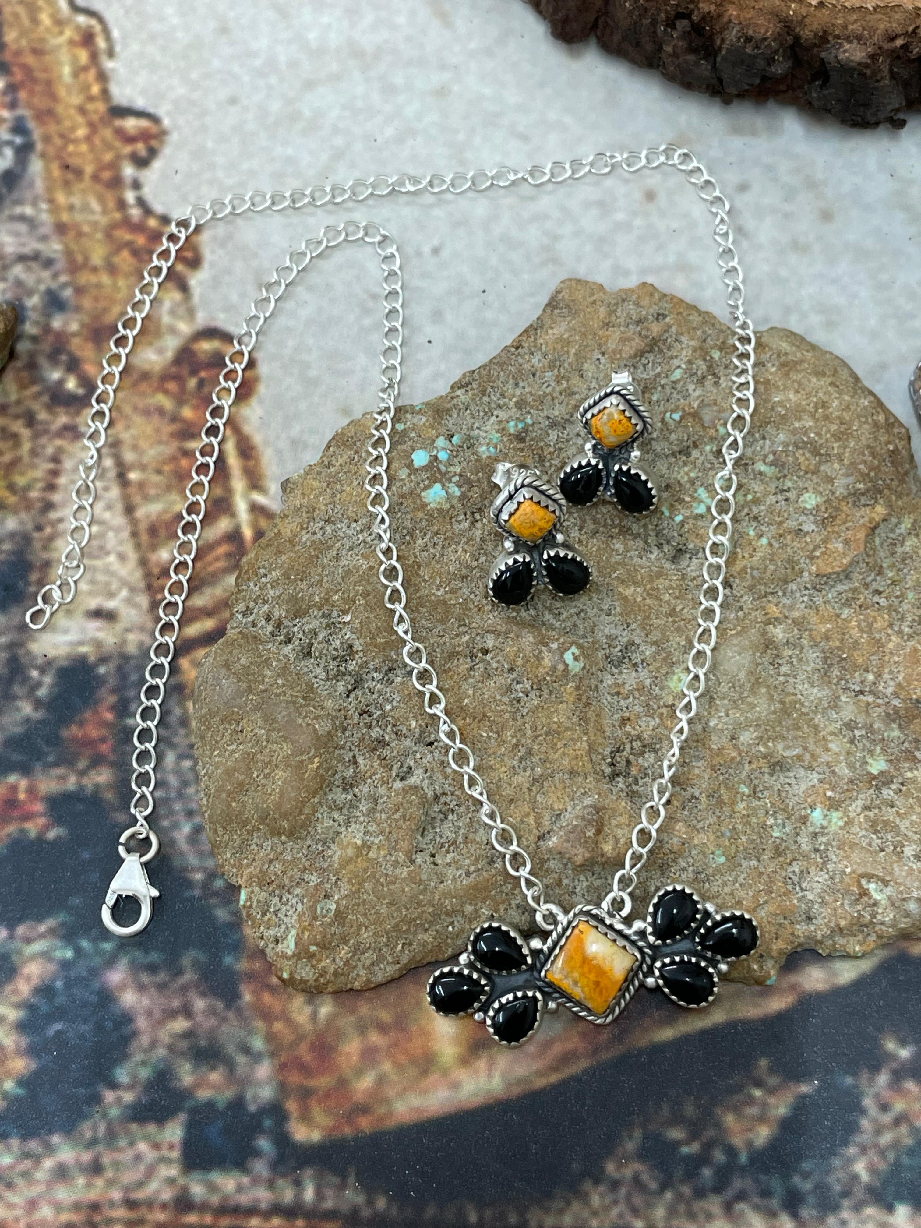 "Halloween Collection" Handmade Sterling Silver Black Onyx, Bumblebee Necklace with Signed Nizhoni