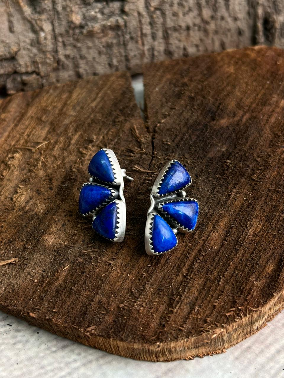 Handmade Sterling Silver Lapis Post Studs Earrings "Signed Nizhoni"
