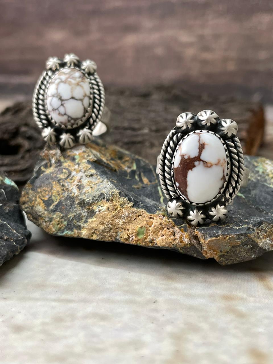 Handmade Sterling Silver Wildhorse Magnesite Adjustable Ring "Signed Nizhoni"