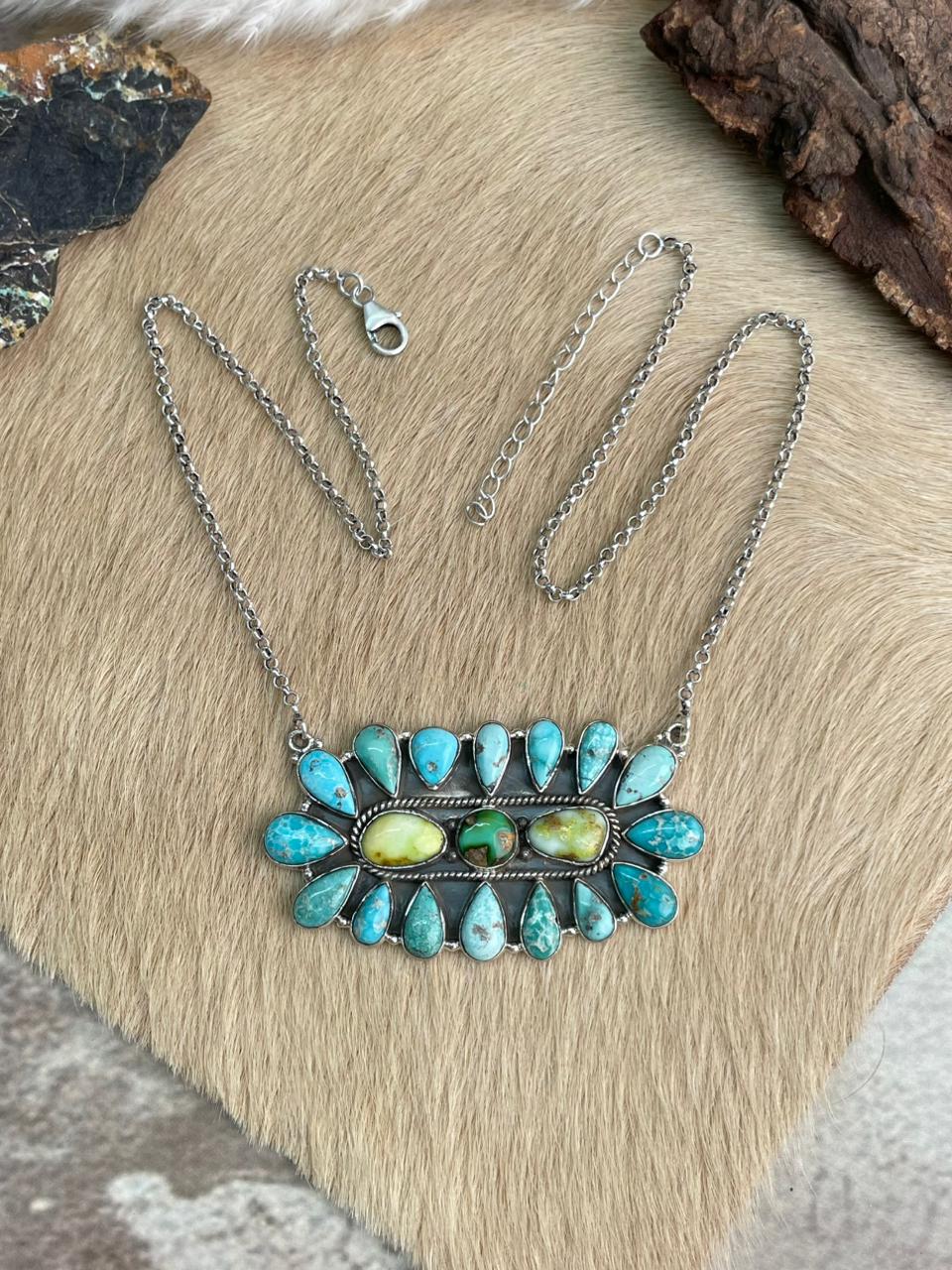 Handmade Sterling Silver Multi Stone Necklace "Signed Nizhoni"