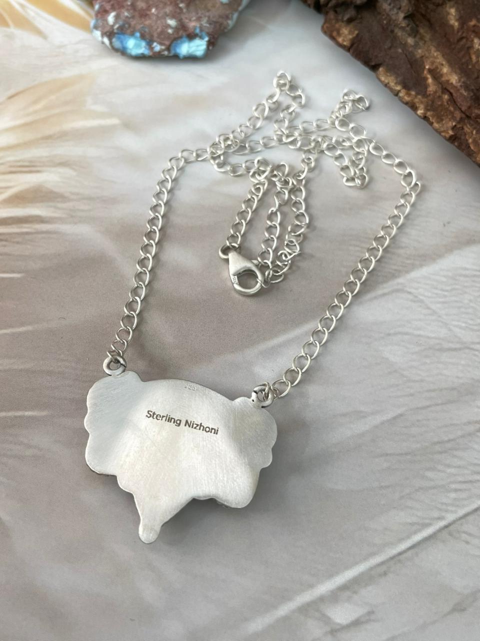Handmade Sterling Silver Spring Collection: Bumblebee with Cotton Candy & Sonoran Mountain Turquoise Necklace "Signed Nizhoni"