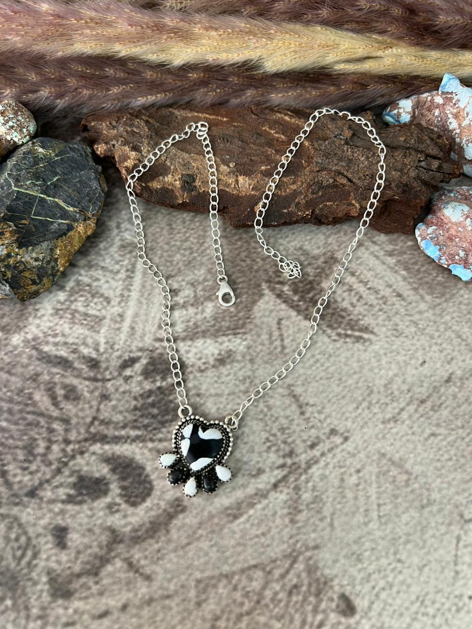 Handmade Sterling Silver White Buffalo Necklace "Signed Nizhoni"