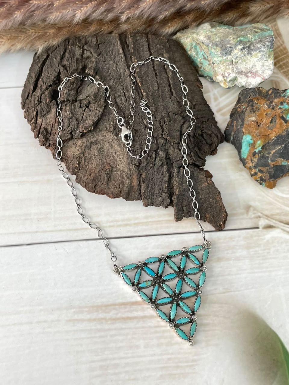 Handmade Sterling Silver Kingman Turquoise Necklace Signed Nizhoni