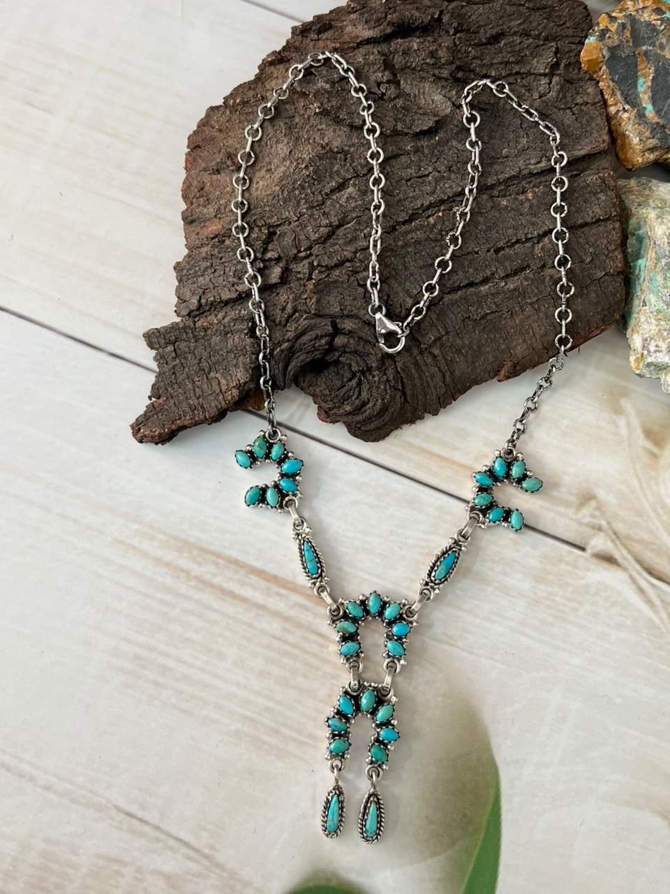Handmade Sterling Silver Kingman Turquoise Necklace Signed Nizhoni