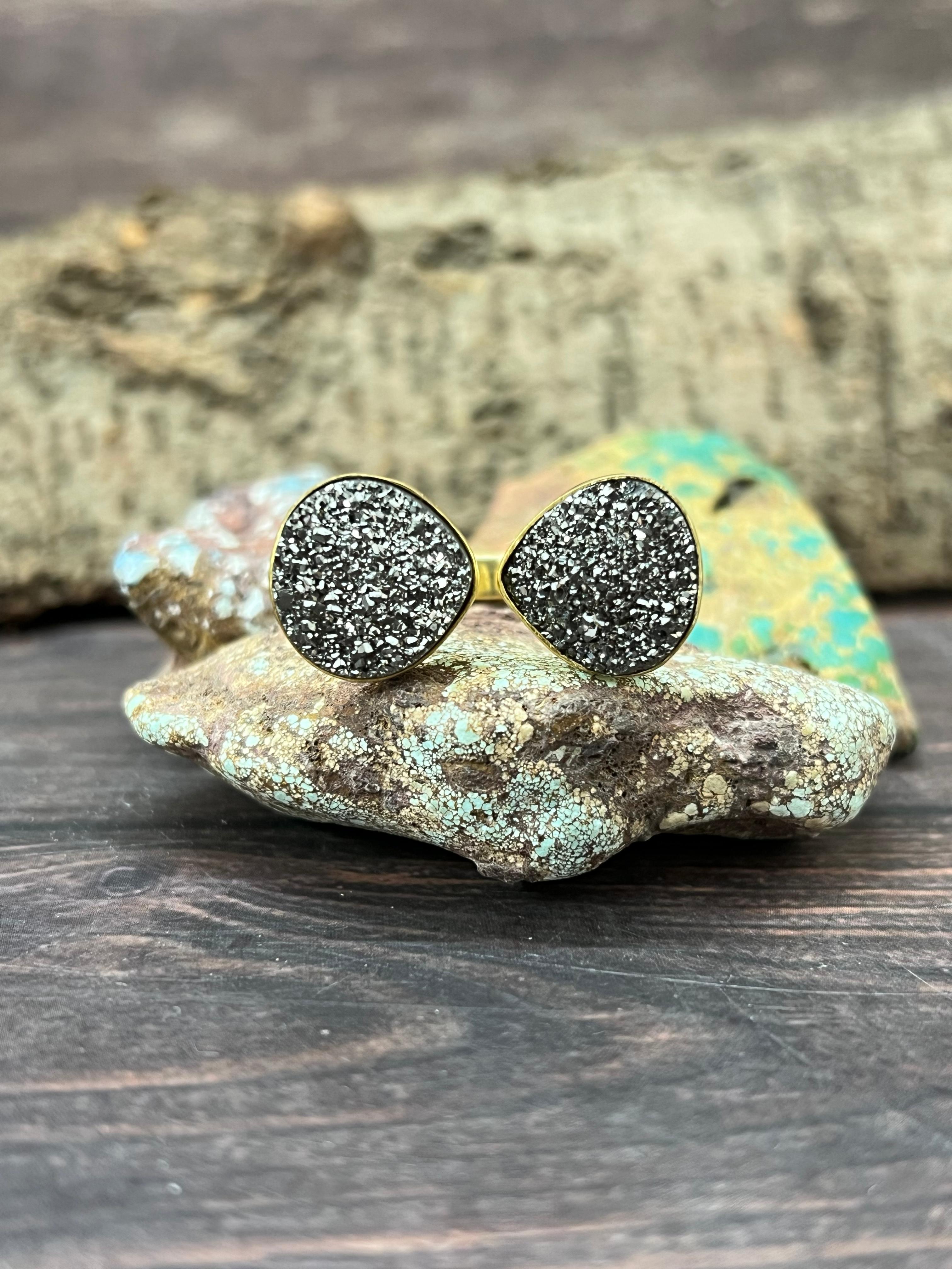 “The Golden Collection” Natural Druzy Adjustable Floating Stone Ring