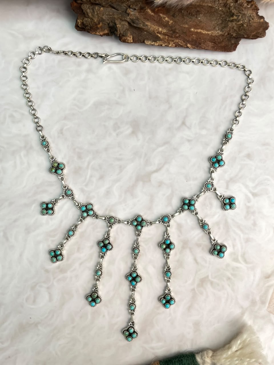 Handmade Sterling Silver Kingman Turquoise Drop Necklace Signed Nizhoni