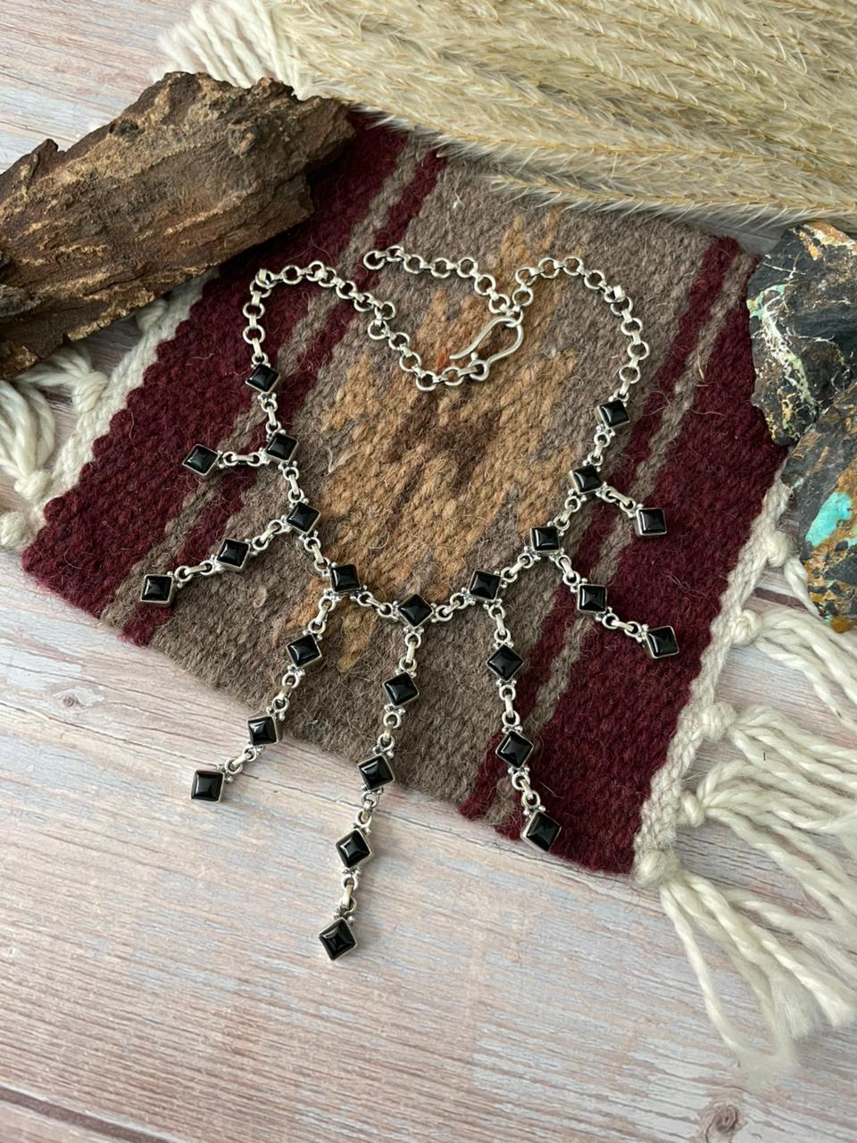 Handmade Sterling Silver Black Onyx Choker Necklace "Signed Nizhoni"