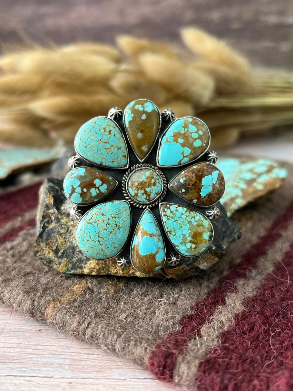 Handmade Sterling Silver Number 8 Turquoise Adjusatble Ring "Signed Nizhoni"