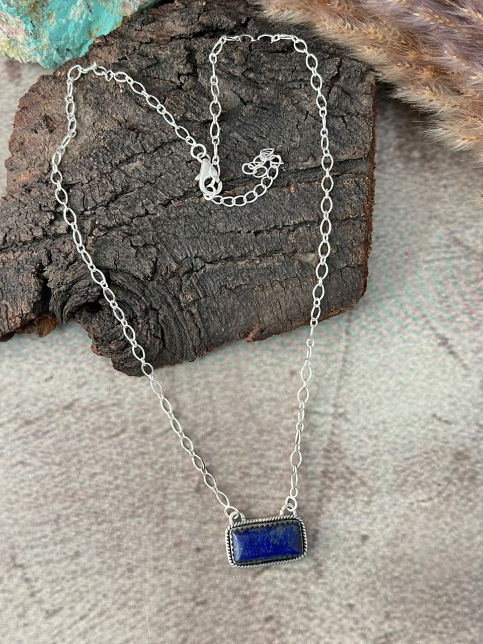 Handmade Sterling Silver Lapis Necklace Signed Nizhoni