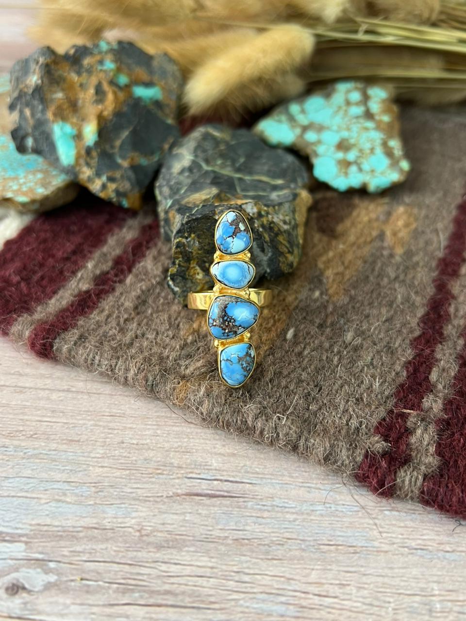 “The Golden Collection” Natural Golden Hills Turquoise Adjustable Ring