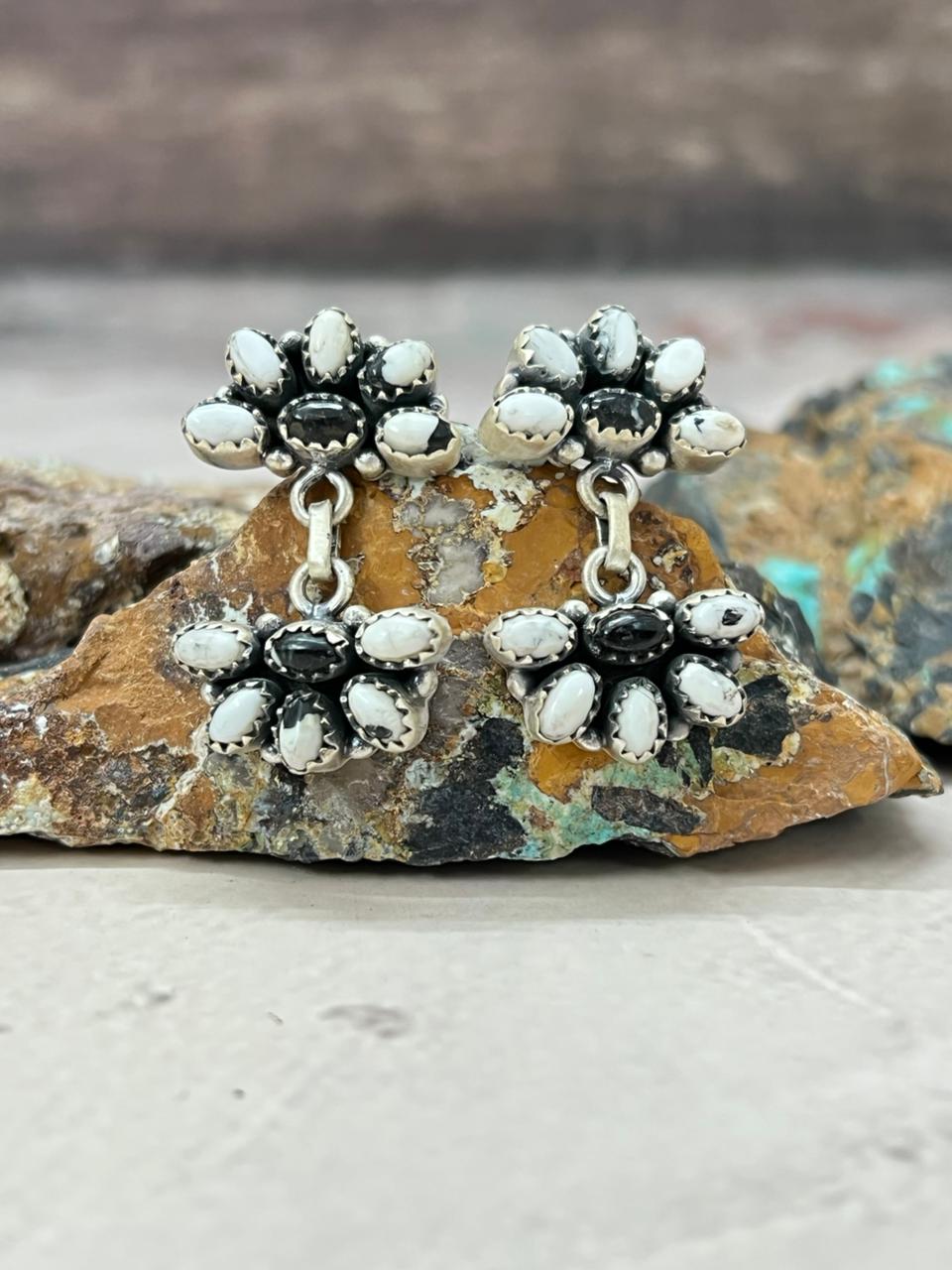 Handmade Sterling Silver White Buffalo Post Earrings "Signed Nizhoni"