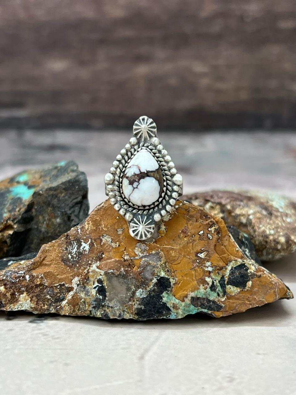 Handmade Sterling Silver Wildhorse Magnesite Adjustable Ring "Signed Nizhoni"