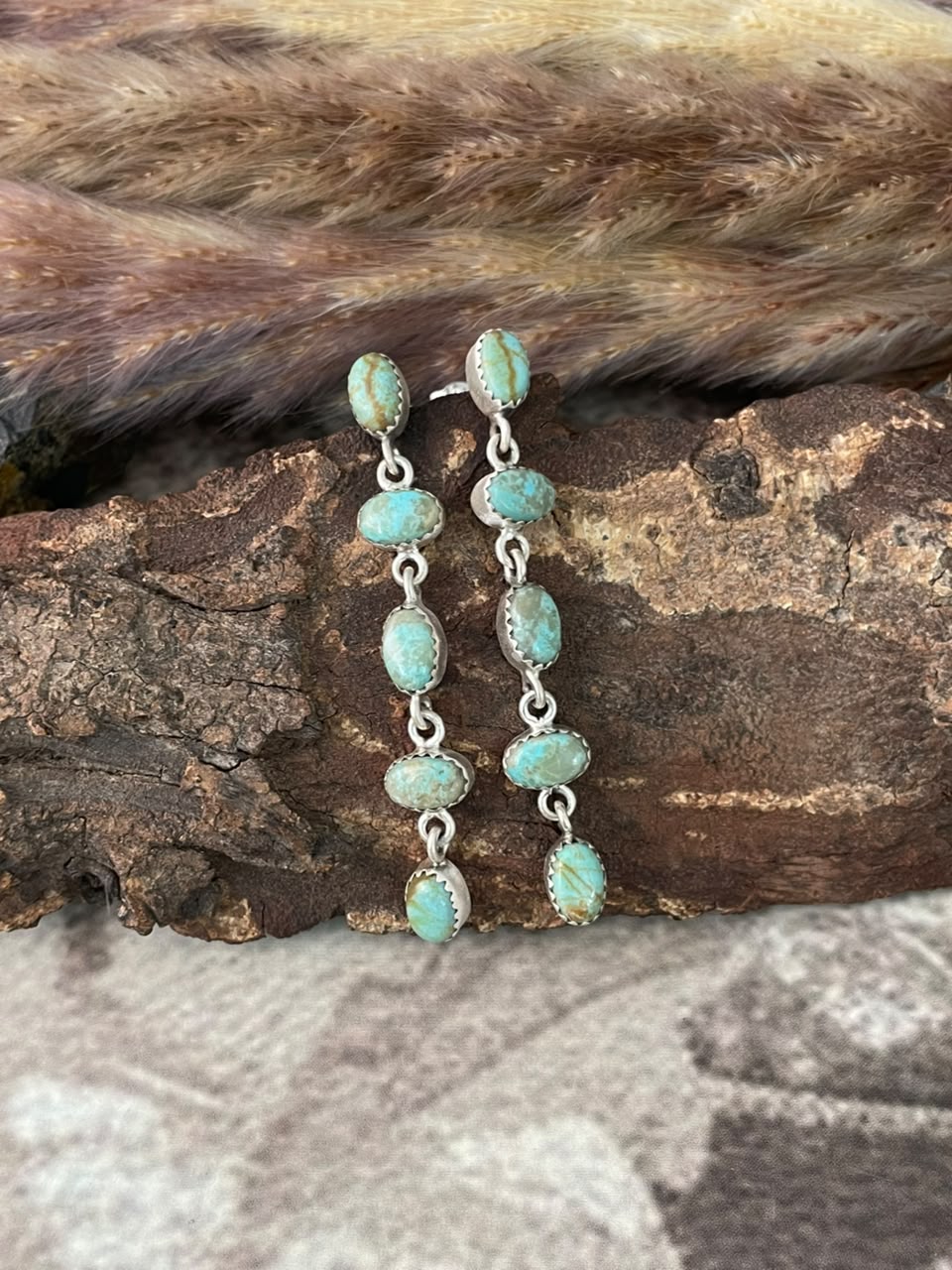Handmade Sterling Silver Number 8 Turquoise Collection: Post Dangle Earrings Signed Nizhoni