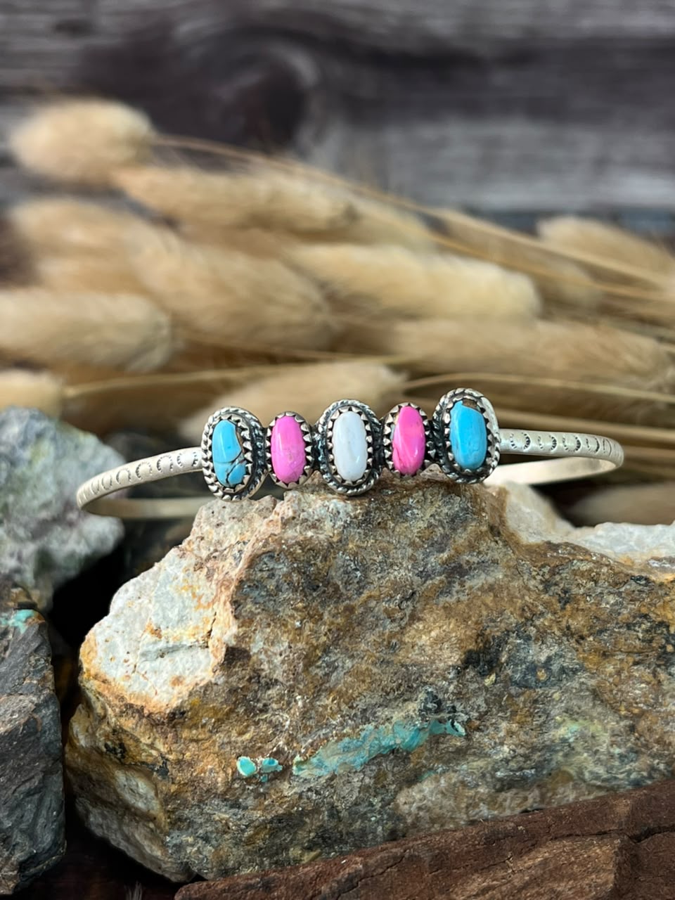 Handmade Sterling Silver Cotton Candy Cuff Bracelet Signed Nizhoni