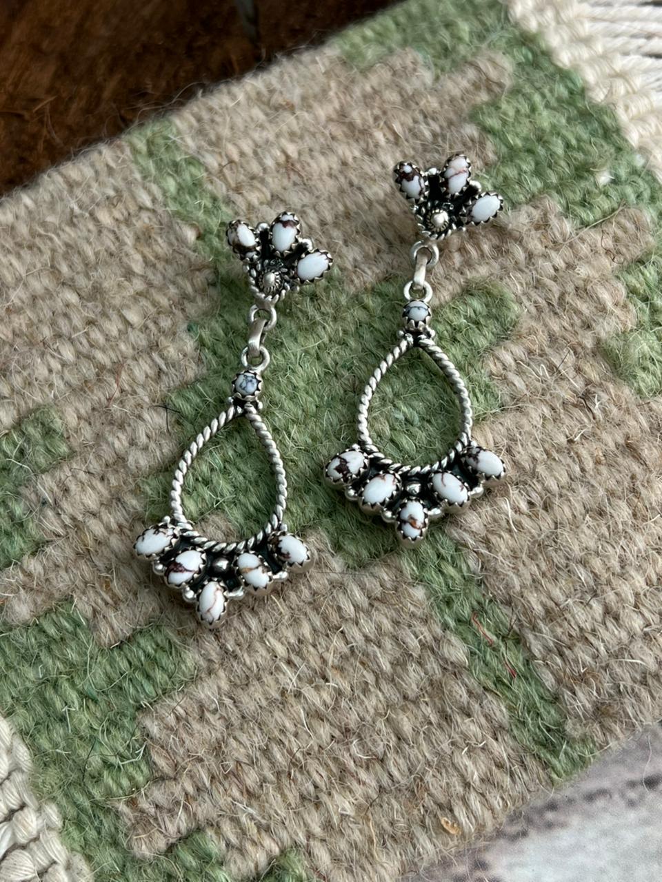 Handmade Sterling Silver Wildhorse Magnesite Post Dangle Earrings "Signed Nizhoni"