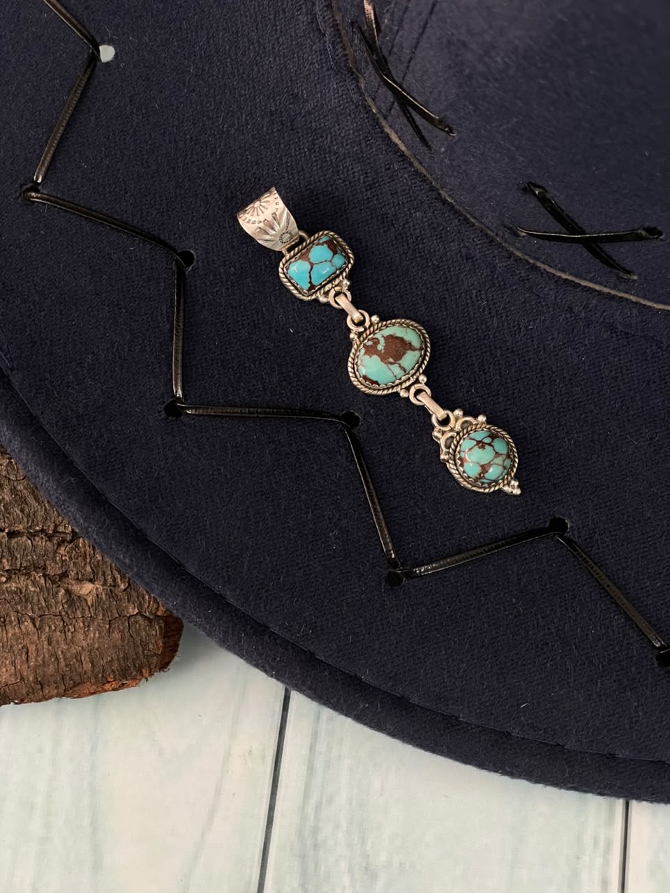 Handmade Sterling Silver Egyptian Turquoise Collection: Pendant Signed Nizhoni
