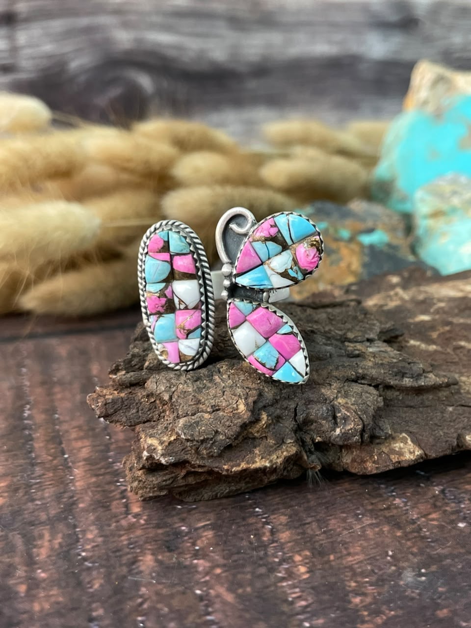 Handmade Sterling Silver Cotton Candy Cobble Stone Adjustable Ring Signed Nizhoni