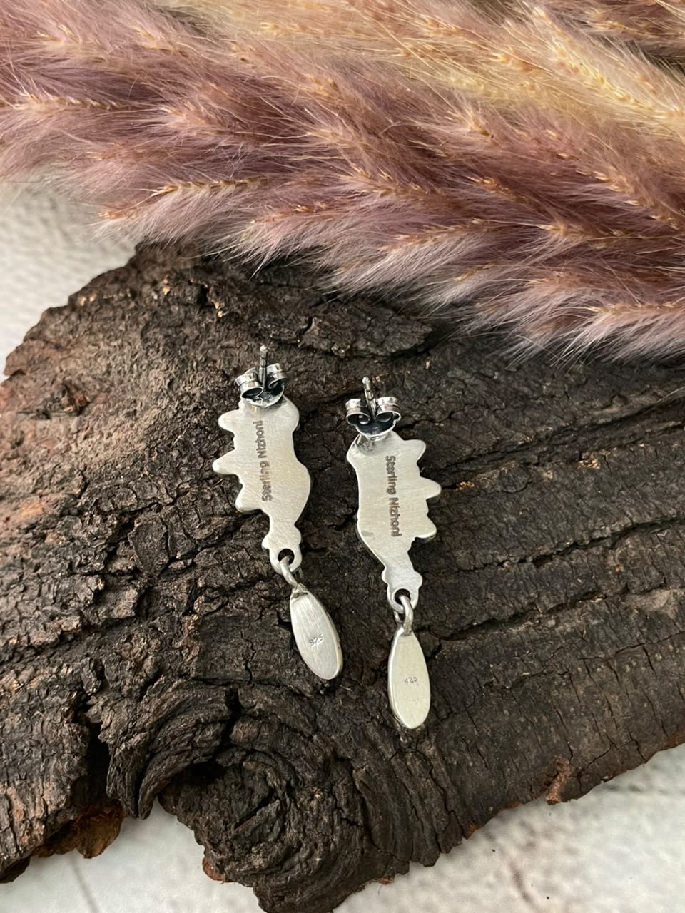Handmade Sterling Silver Kingman Turquoise Post Dangle Earrings Signed Nizhoni