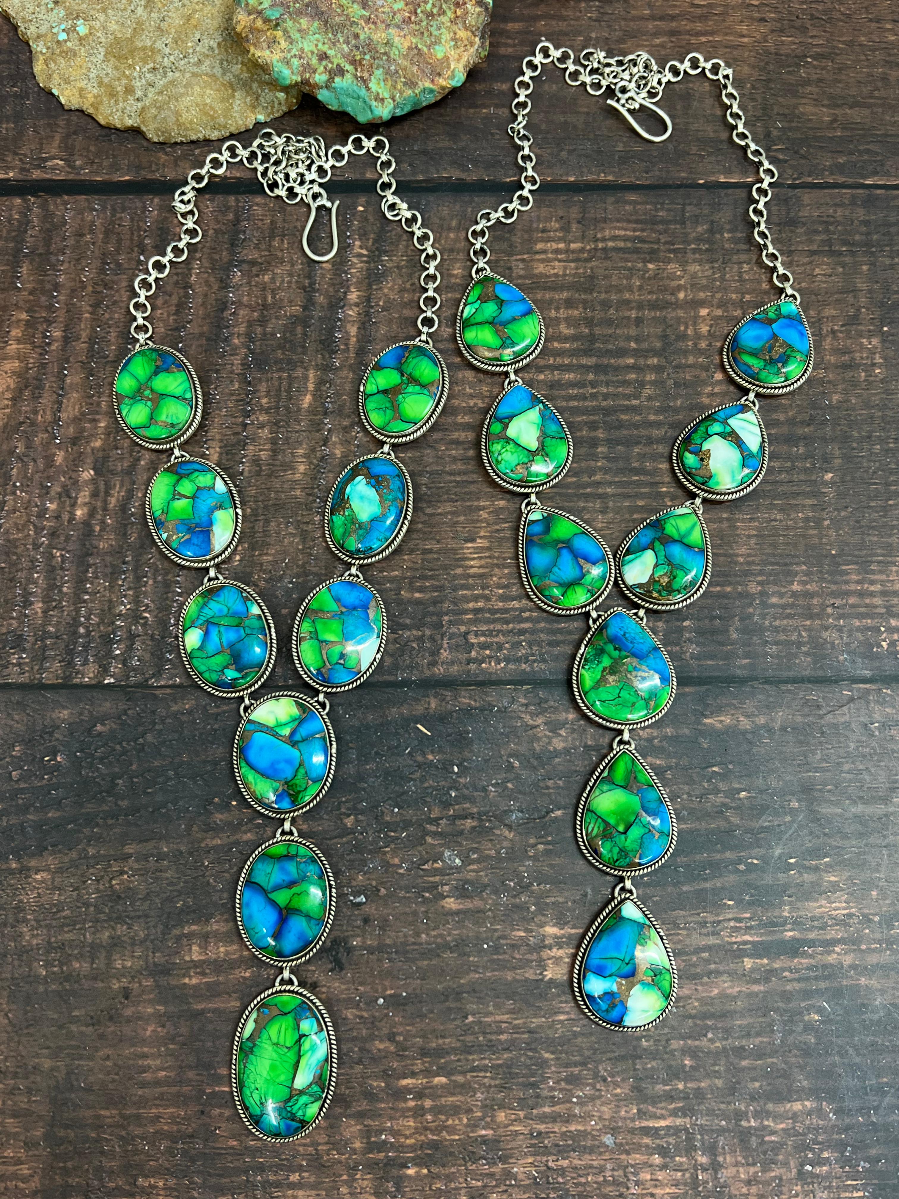 Handmade Sterling Silver Peacock Dahlia Necklace with Signed Nizhoni