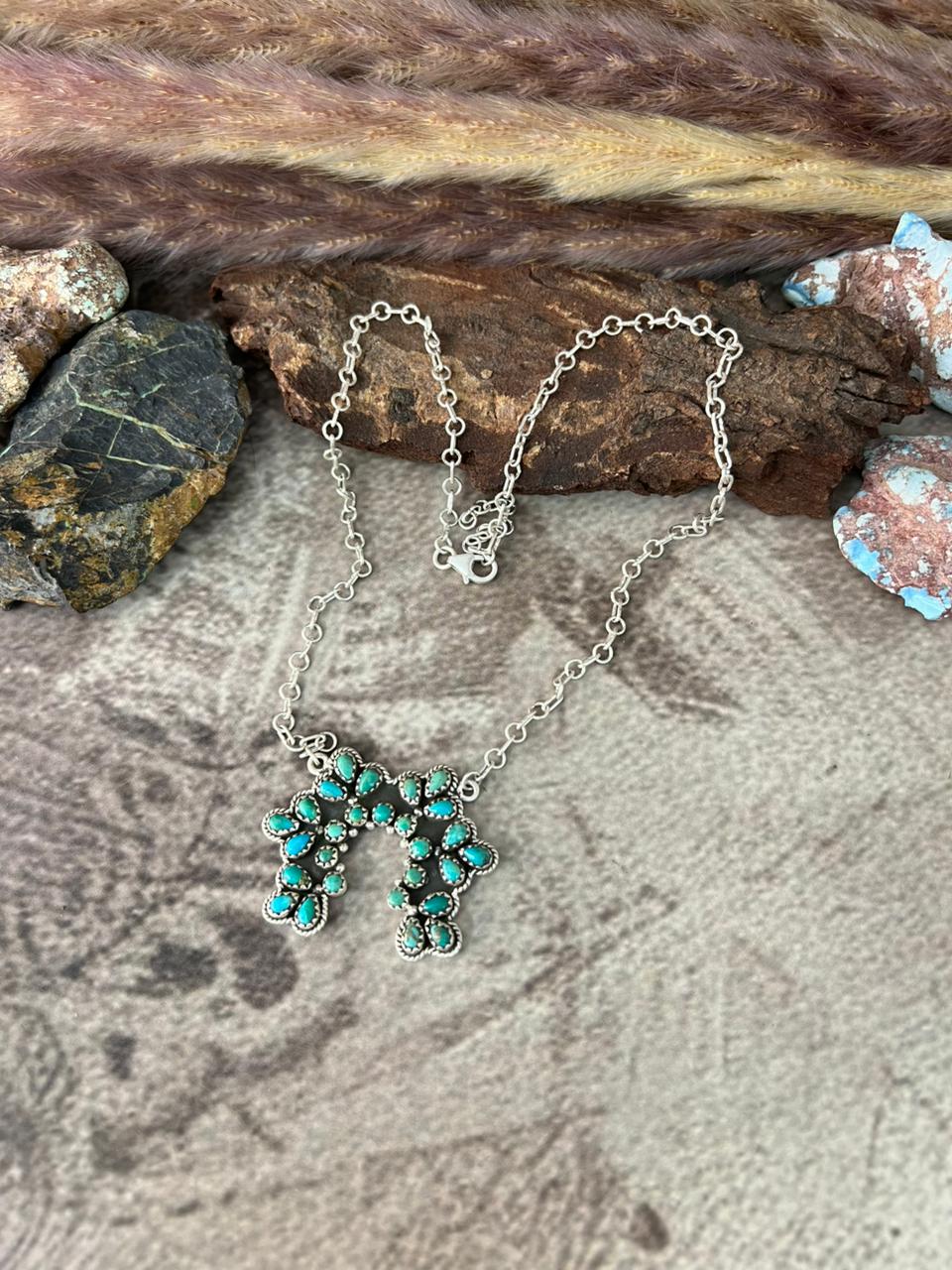 Handmade Sterling Silver Kingman Turquoise Necklace "Signed Nizhoni"