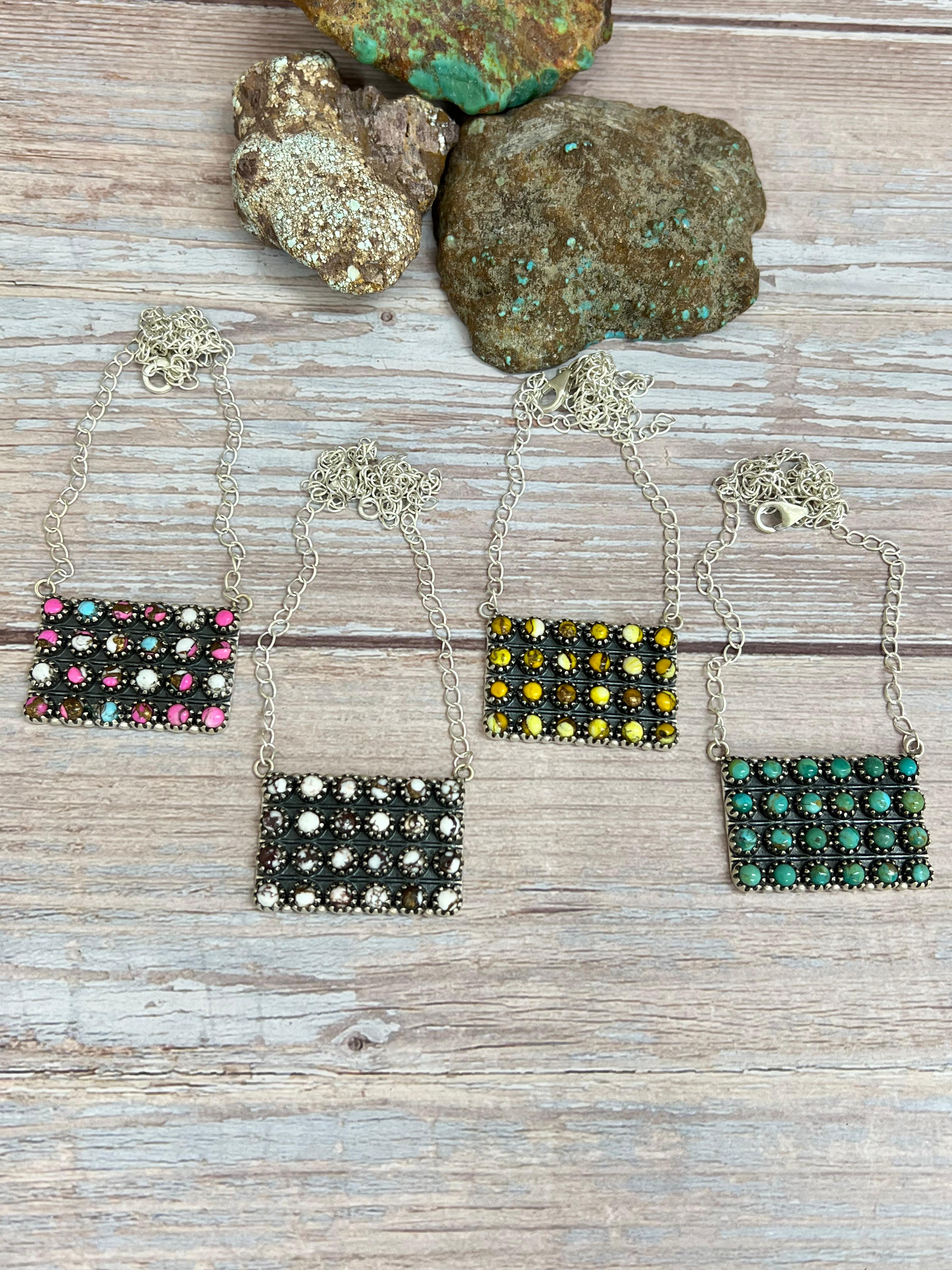 Handmade Sterling Silver Multi Stone Necklace with Signed Nizhoni