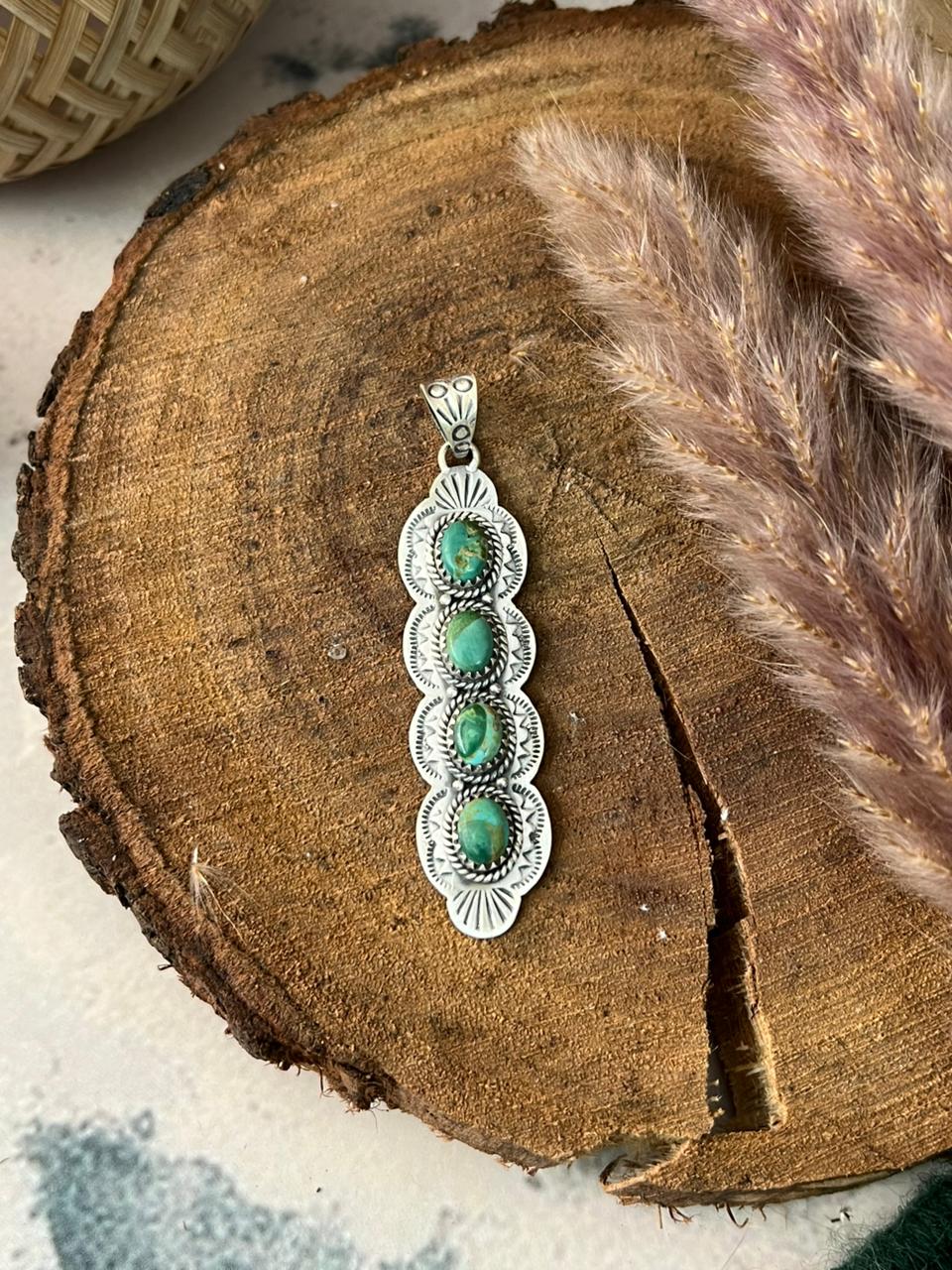 Handmade Sterling Silver Kingman Turquoise Pendant Signed Nizhoni