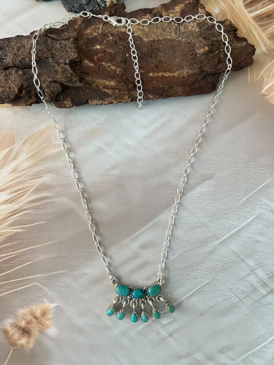 Handmade Sterling Silver Kingman Turquoise Necklace Signed Nizhoni